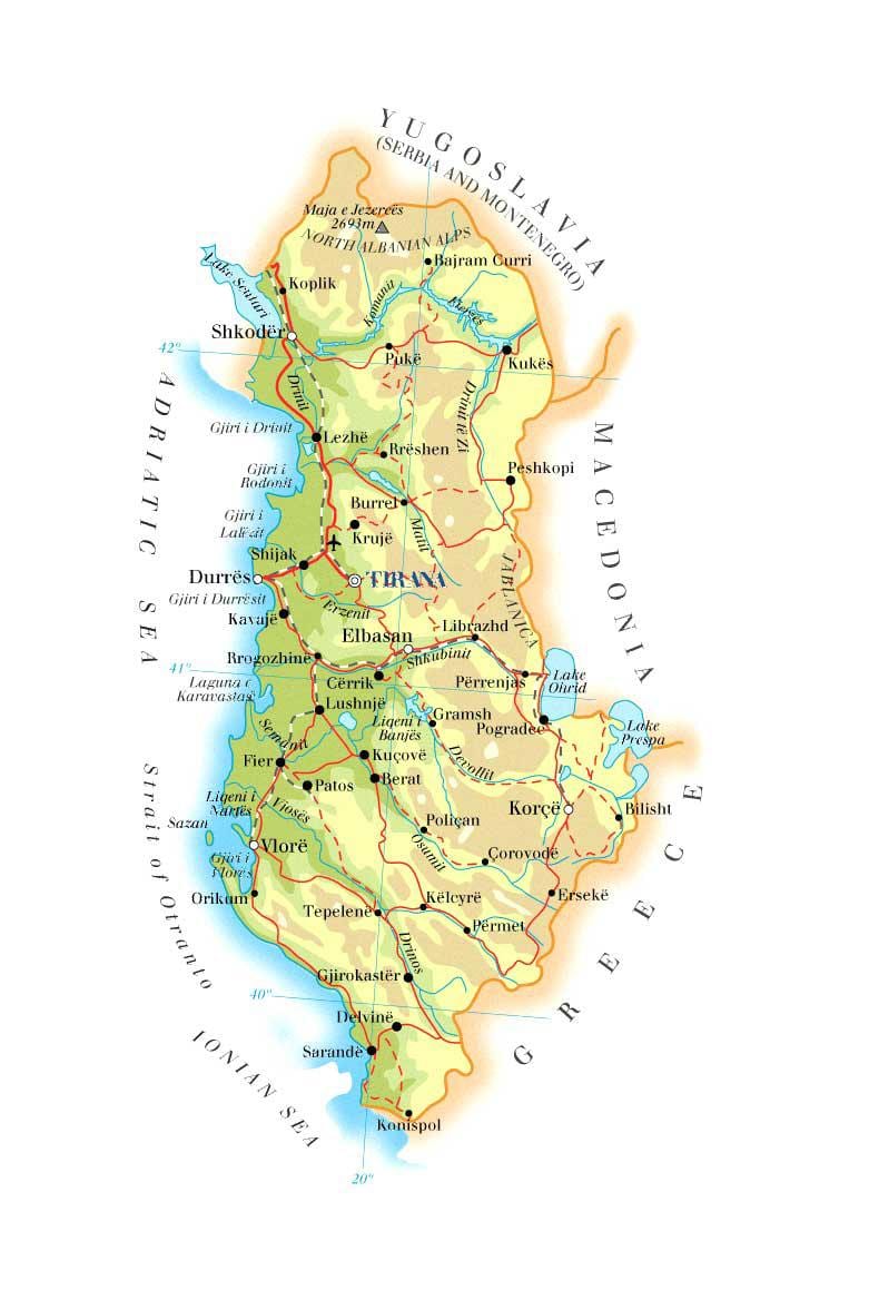 નકશો ભૌતિક નકશો અલ્બેનિયા